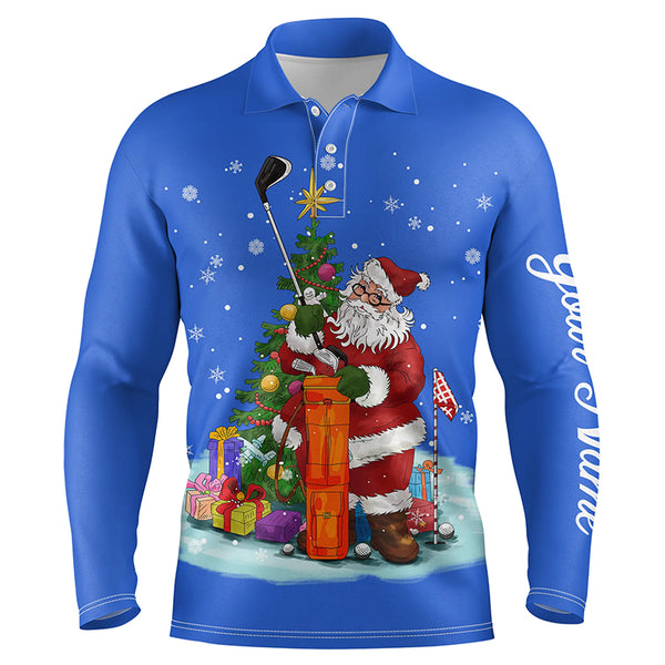 Christmas golf shirts custom name Mens golf polo shirt - Santa Golfer Christmas golf gifts | Blue NQS4432