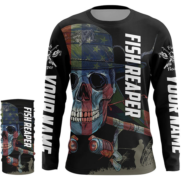American flag Fish skull reaper fishing Custom UV sun protection Long sleeve Fishing Shirts jerseys NQS4616