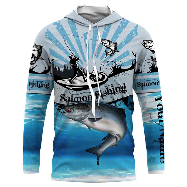 Salmon fishing blue jerseys Custom Name 3D All over Printed UV Protection Shirts, custom fishing gifts NQS3008