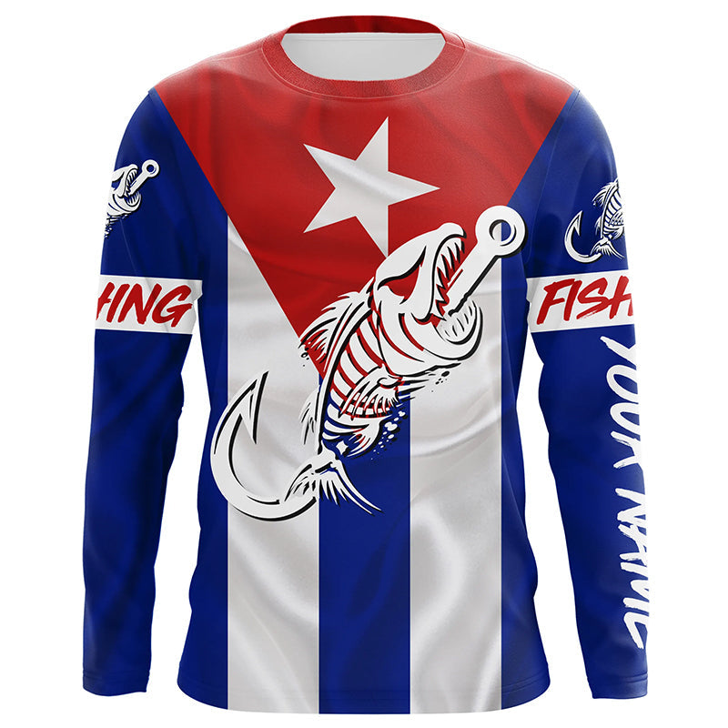 Cuba Fishing Custom Flag Fish hook skull Custom sun protection fishing shirts for men, women NQS5057