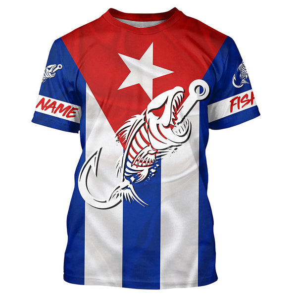 Cuba Fishing Custom Flag Fish hook skull Custom sun protection fishing shirts for men, women NQS5057