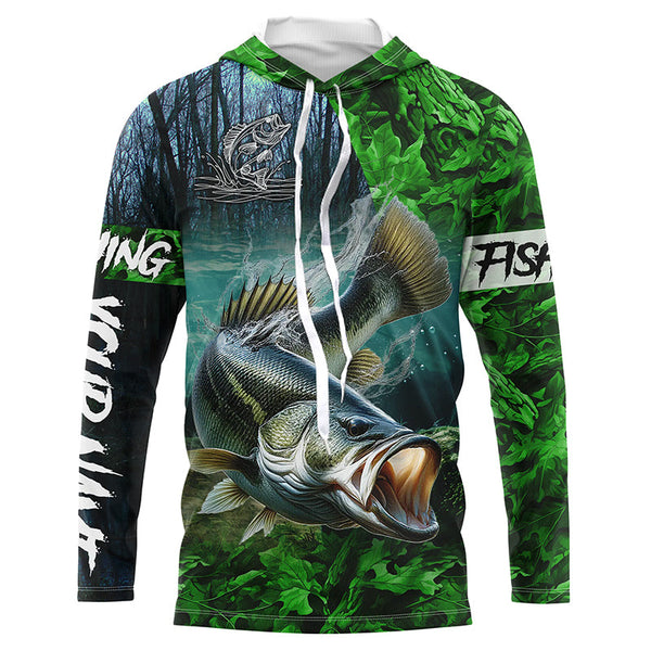 Largemouth bass Fishing green camo UV protection customize name long sleeves shirts fishing apparel NQS2311