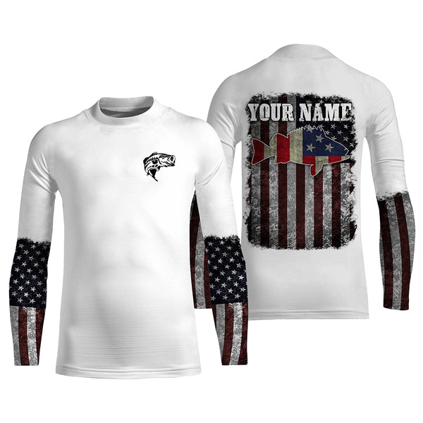 Bass Fishing Shirts vintage American flag Custom Name Full Printing UV Protection Shirts, Personalized Fishing Gifts - NQS3011