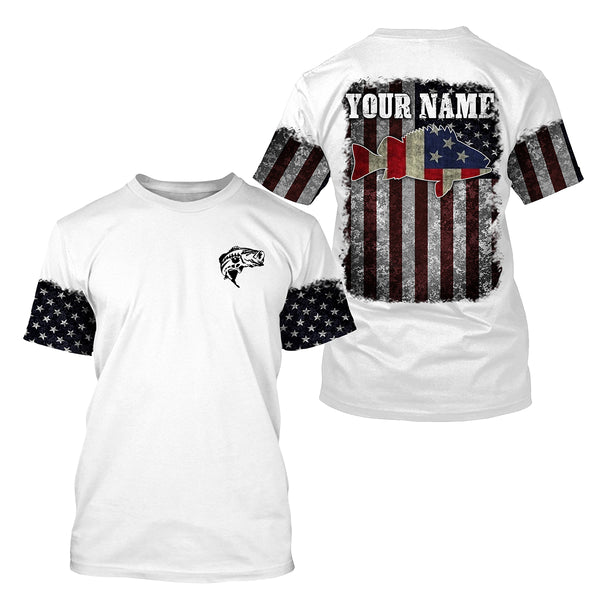 Bass Fishing Shirts vintage American flag Custom Name Full Printing UV Protection Shirts, Personalized Fishing Gifts - NQS3011