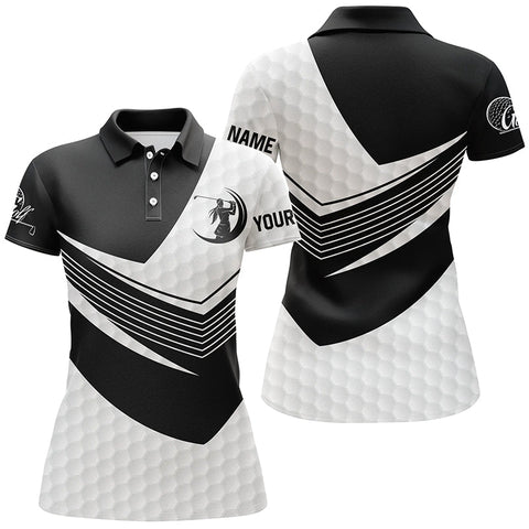 Black and White golf balls skin custom name short sleeve golf polos for womens, golf gifts for women NQS4802