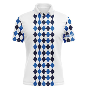 Personalized golf polo shirts for men blue pattern white long sleeve golf shirts gifts NQS3365