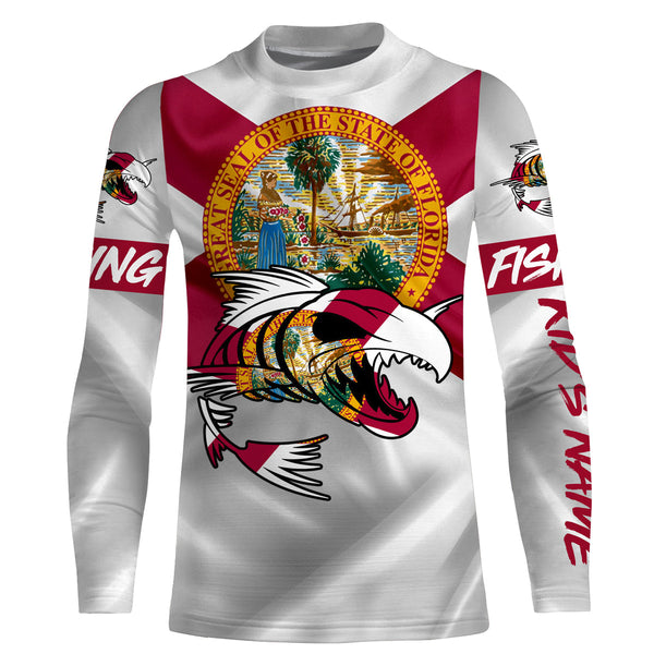 Fish skeleton reaper Florida flag custom name sun protection long sleeve fishing shirts jerseys NQS3835