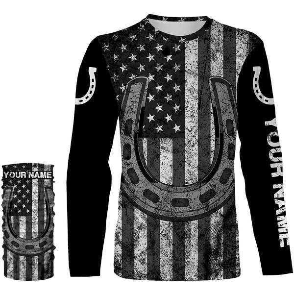 Black and white American flag tattoos of horseshoes Customize Name 3D All Over Printed horse shirt, gift for horse lovers NQS2904