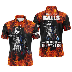 Mens golf polo shirts custom name flame golf skull it takes a lot of ballsto golf the way I do NQS4467