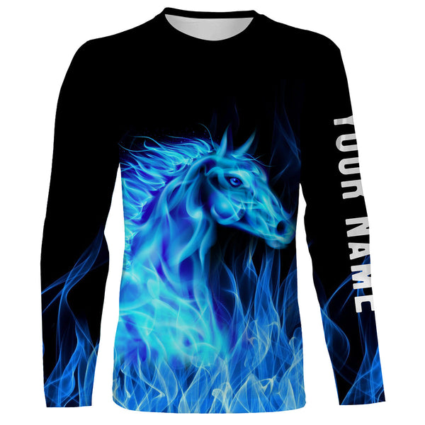 Blue fire horses Custom Horse Shirts personalized equestrian clothing, gifts for horse lovers NQS3278