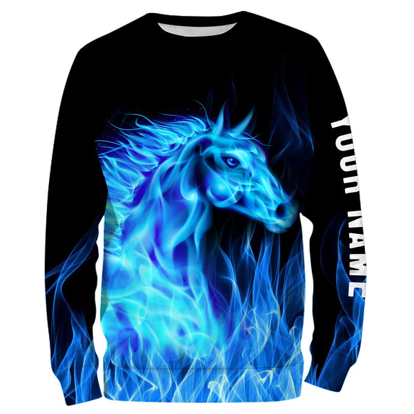 Blue fire horses Custom Horse Shirts personalized equestrian clothing, gifts for horse lovers NQS3278