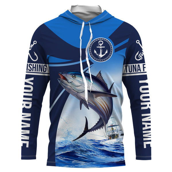 Tuna fishing blue sea underwater ocean Custom Name performance long sleeve fishing shirt uv protection NQS3704