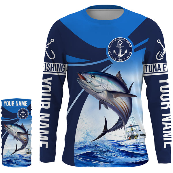 Tuna fishing blue sea underwater ocean Custom Name performance long sleeve fishing shirt uv protection NQS3704