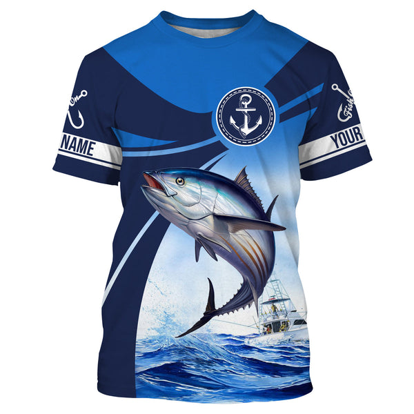 Tuna fishing blue sea underwater ocean Custom Name performance long sleeve fishing shirt uv protection NQS3704