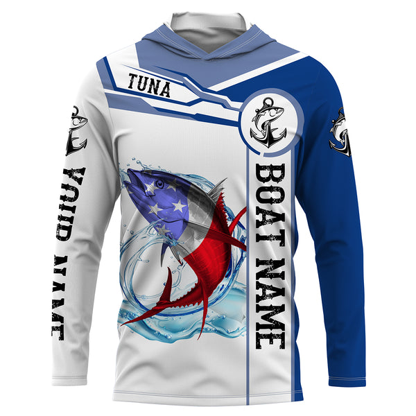 Tuna Fishing American Flag Custom performance Long Sleeve Fishing Shirts, Patriotic Fishing gifts - NQS2318