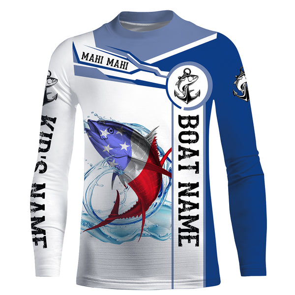 Tuna Fishing American Flag Custom performance Long Sleeve Fishing Shirts, Patriotic Fishing gifts - NQS2318