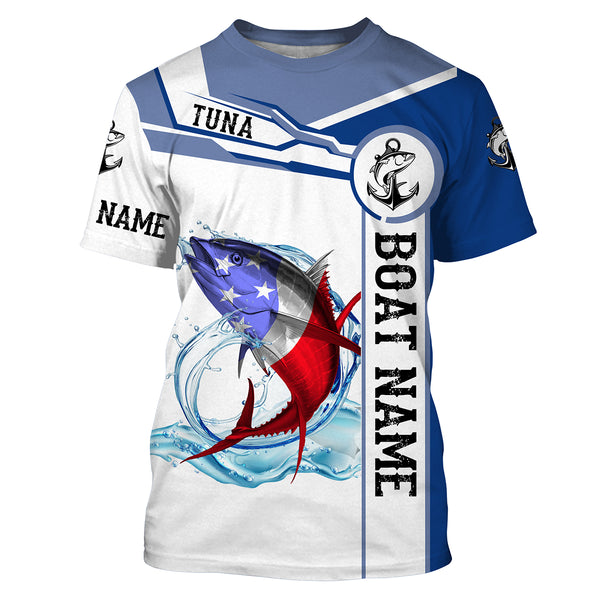 Tuna Fishing American Flag Custom performance Long Sleeve Fishing Shirts, Patriotic Fishing gifts - NQS2318