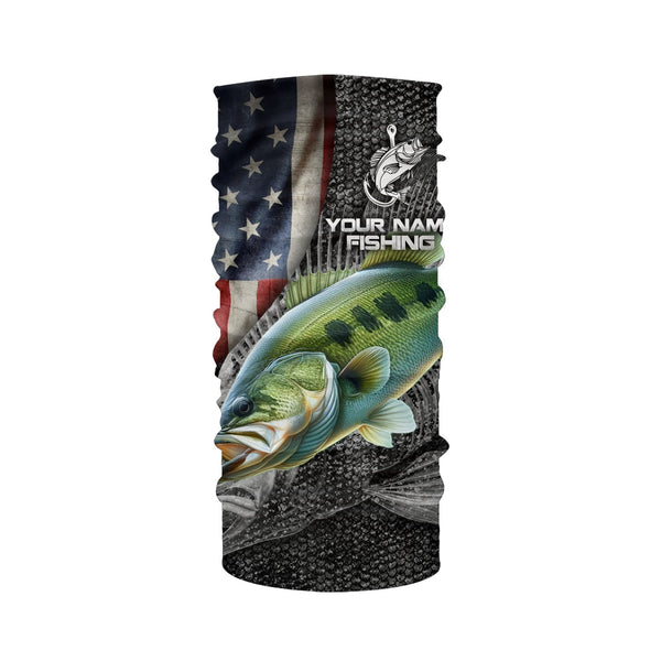 Largemouth Bass fishing American flag custom skull fishing shirts for men Performance Long Sleeve NQS1085