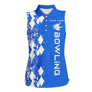 Womens bowling shirts sleeveless polo custom blue bowling shirts for women personalized bowling gift NQS5099