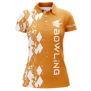 Women bowling shirt short sleeve polo custom orange bowling shirts for women personalized bowling gift NQS5101