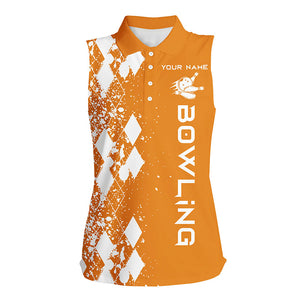 Womens bowling shirts sleeveless polo custom orange bowling shirts for women personalized bowling gift NQS5101