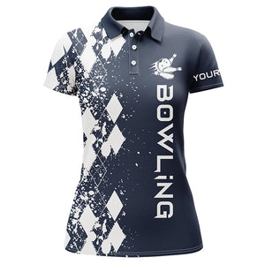 Women bowling shirt short sleeve polo custom navy bowling shirts for women personalized bowling gift NQS5102