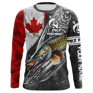 Canadian Flag Northern Pike Fishing Custom long sleeve performance Fishing Shirt, pike Fishing jerseys NQS3538