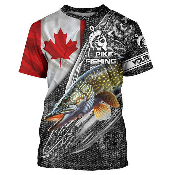 Canadian Flag Northern Pike Fishing Custom long sleeve performance Fishing Shirt, pike Fishing jerseys NQS3538