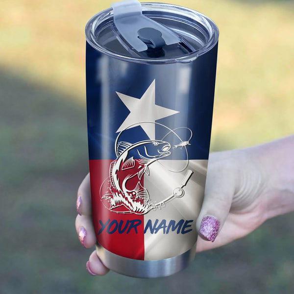 1PC Texas Redfish Puppy Drum fishing Customize name Stainless Steel Tumbler Cup Personalized Fishing gift fishing team - NQS776