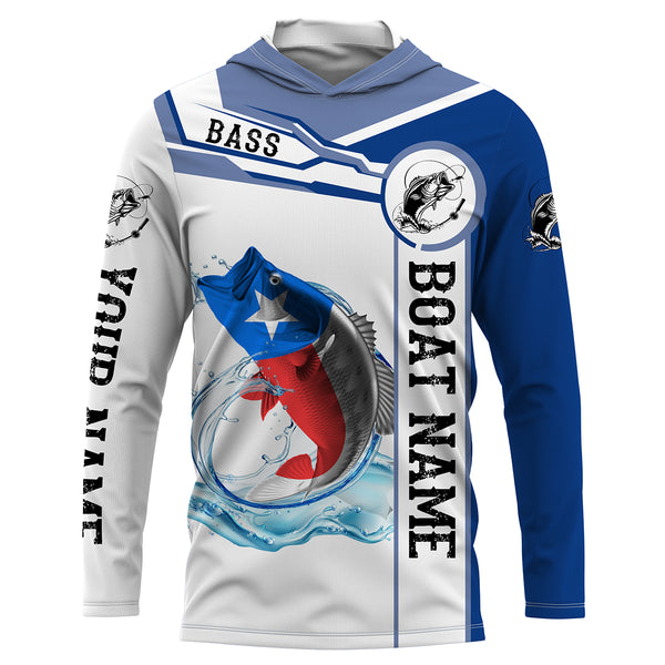 Texas Bass Fishing Texas Flag Custom name and boat name performance Long Sleeve Fishing Shirts, Patriotic Fishing gifts - NQS2321