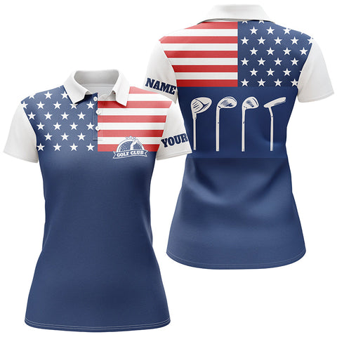 Womens golf polo shirts golf club American flag patriot golf custom name blue golf shirt, golfing gift NQS4038