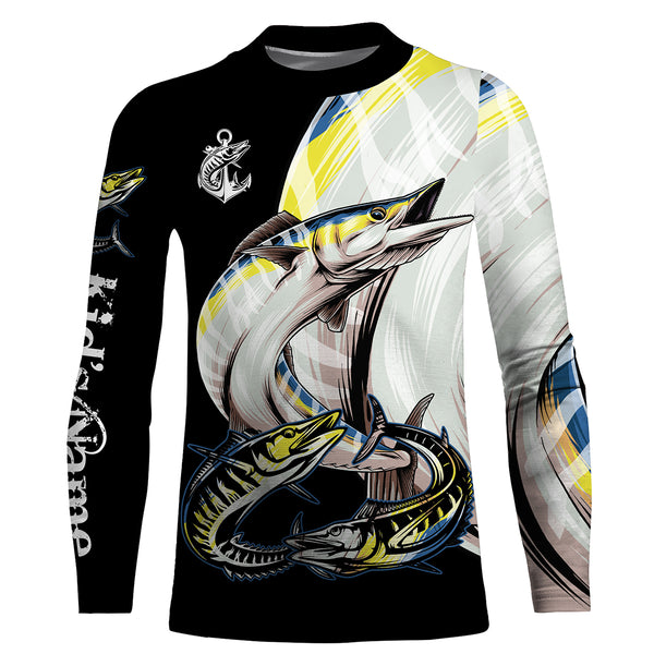 Wahoo saltwater fishing Customize Name UV protection quick dry UPF 30+ long sleeves fishing shirts,gifts for fishing lover NQS2452