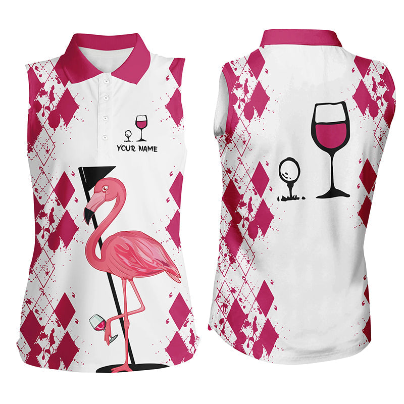 White Pink womens golf shirt Flamingo Golf & wine Women's sleeveless golf polo shirt NQS5117