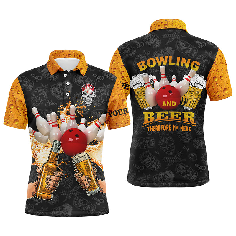 Funny bowling beer skull bowling shirts for men custom name bowling and beer therefore I'm here NQS4478