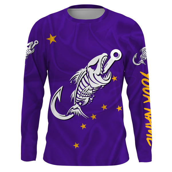 AK purple Fishing Custom Alaska Flag Fish hook skull sun protection fishing shirts for men, women NQS3388