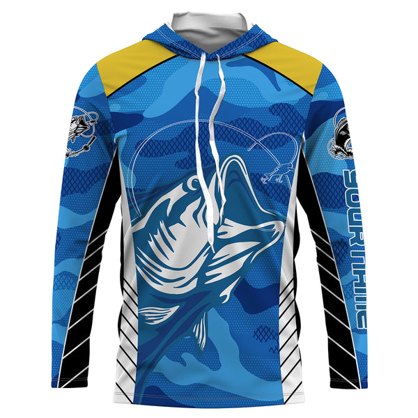 Bass Fishing tattoo blue UV protection quick dry customize name long sleeves fishing shirts for men, women, kid UPF 30+ NQS2328