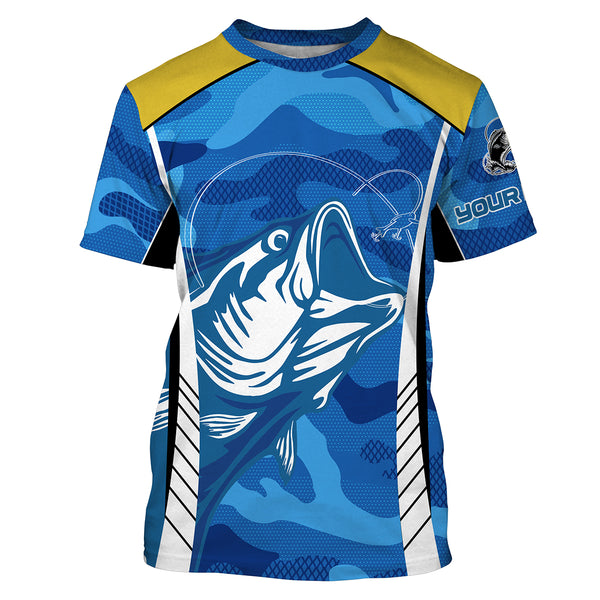 Bass Fishing tattoo blue UV protection quick dry customize name long sleeves fishing shirts for men, women, kid UPF 30+ NQS2328