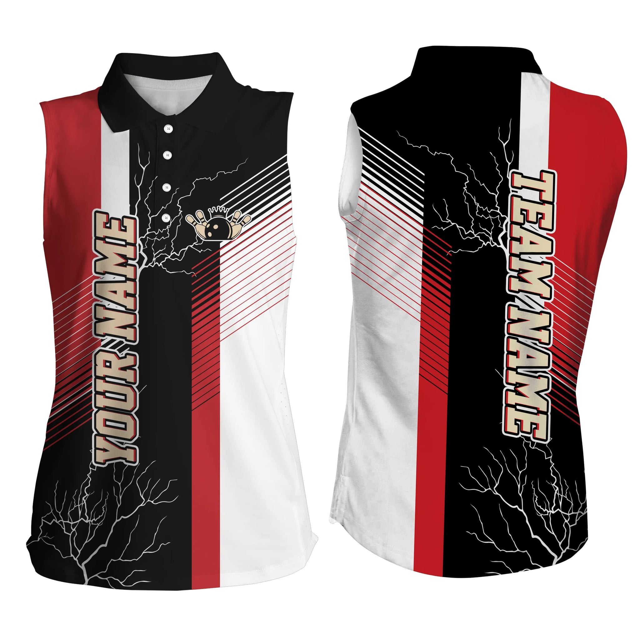 Red and black plaid pattern custom bowling Sleeveless polo shirts for women, team bowling jerseys NQS4819