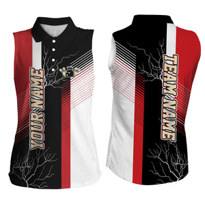 Red and black plaid pattern custom bowling Sleeveless polo shirts for women, team bowling jerseys NQS4819