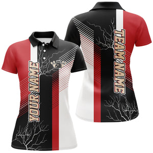 Red and black bowling plaid pattern custom bowling polo shirts for women, team bowling jerseys NQS4819