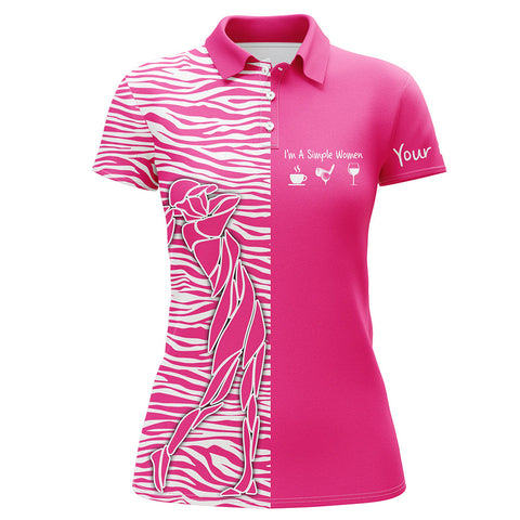 Pink Womens golf polo shirt custom I'm a simple women coffee golf wine zebra pattern ladies golf tops NQS5402