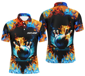 Water fire background custom name bowling polo shirts for men, team bowling shirts jerseys NQS4705