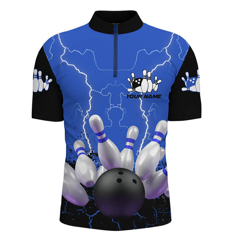 Blue lightning Men's bowling Quarter Zip shirts, Personalized cool Bowling Team league bowling shirts NQS5200