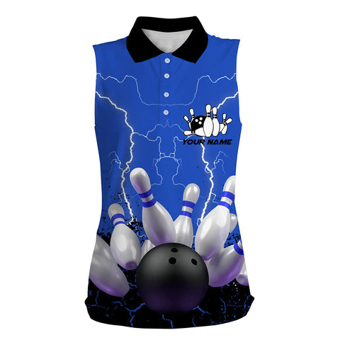 Blue lightning Women bowling sleeveless polo shirts, Personalized Team bowling female bowling uniform NQS5200