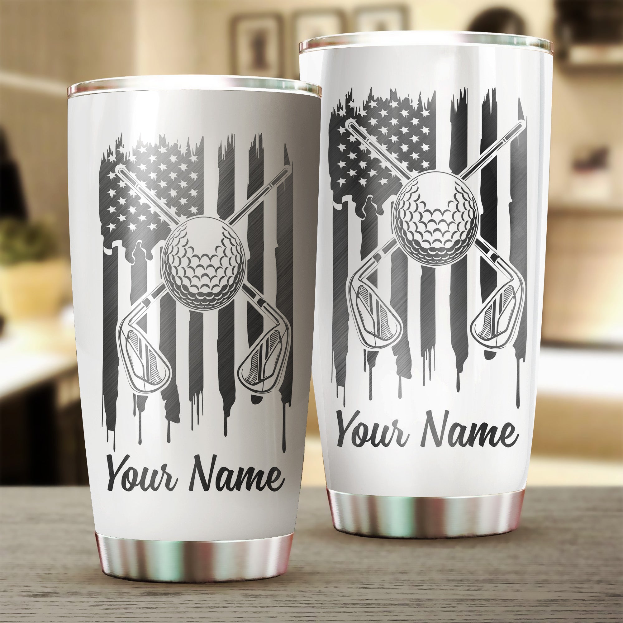 1PC Golf ball clubs American flag patriot custom name Stainless Steel Tumbler Cup - Golfing gifts NQS4115