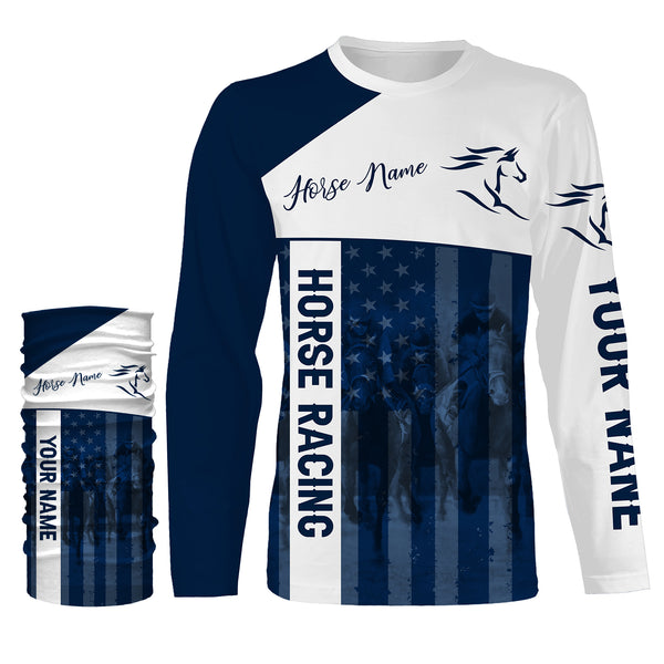 American horse running racing blue Customize Name and Horse name 3D All Over Printed Shirts Personalized gifts for team rider NQS2805