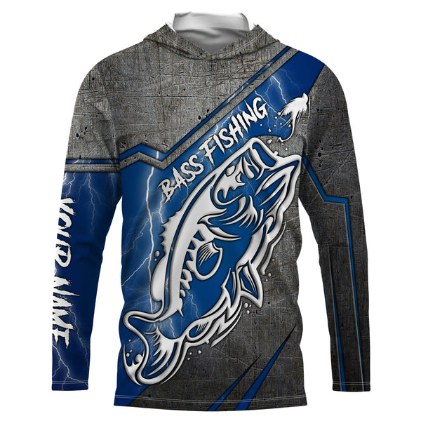 Largemouth bass fishing tattoo Custom Name 3D All over printed Fishing Shirts UV protection UPF 30+, blue lightning fishing jerseys NQS2816