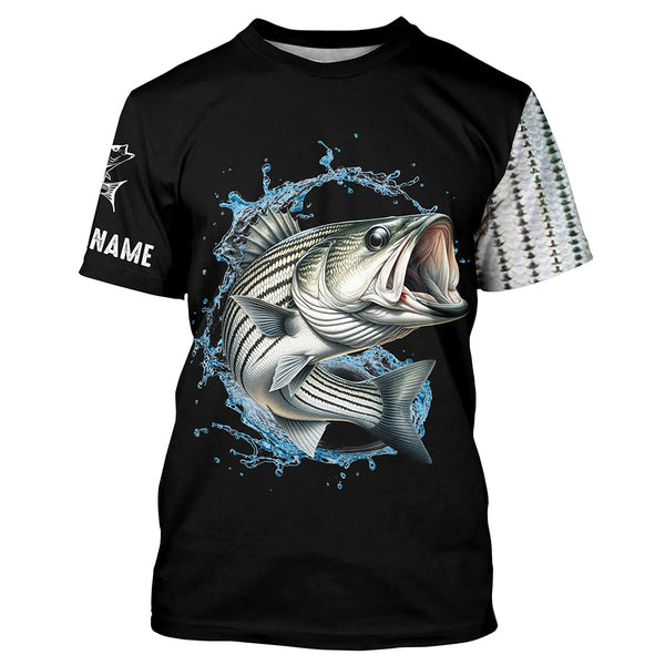 Striped Bass fishing scales Customize name black long sleeves fishing shirts NQS833