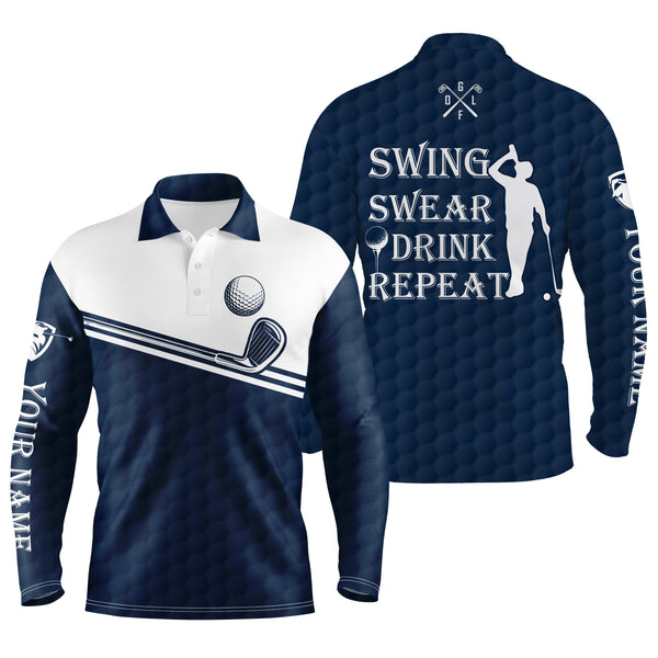 Mens golf polo shirt swing swear drink repeat custom name blue navy white men golf shirts NQS4325