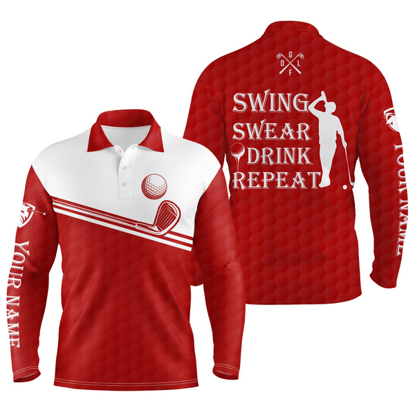 Mens golf polo shirt swing swear drink repeat custom name red white men golf shirts NQS4326